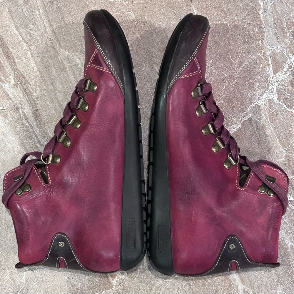 Women's Burgundy Leather Lace-Up Ankle Sneakers - Picture 5 of 14